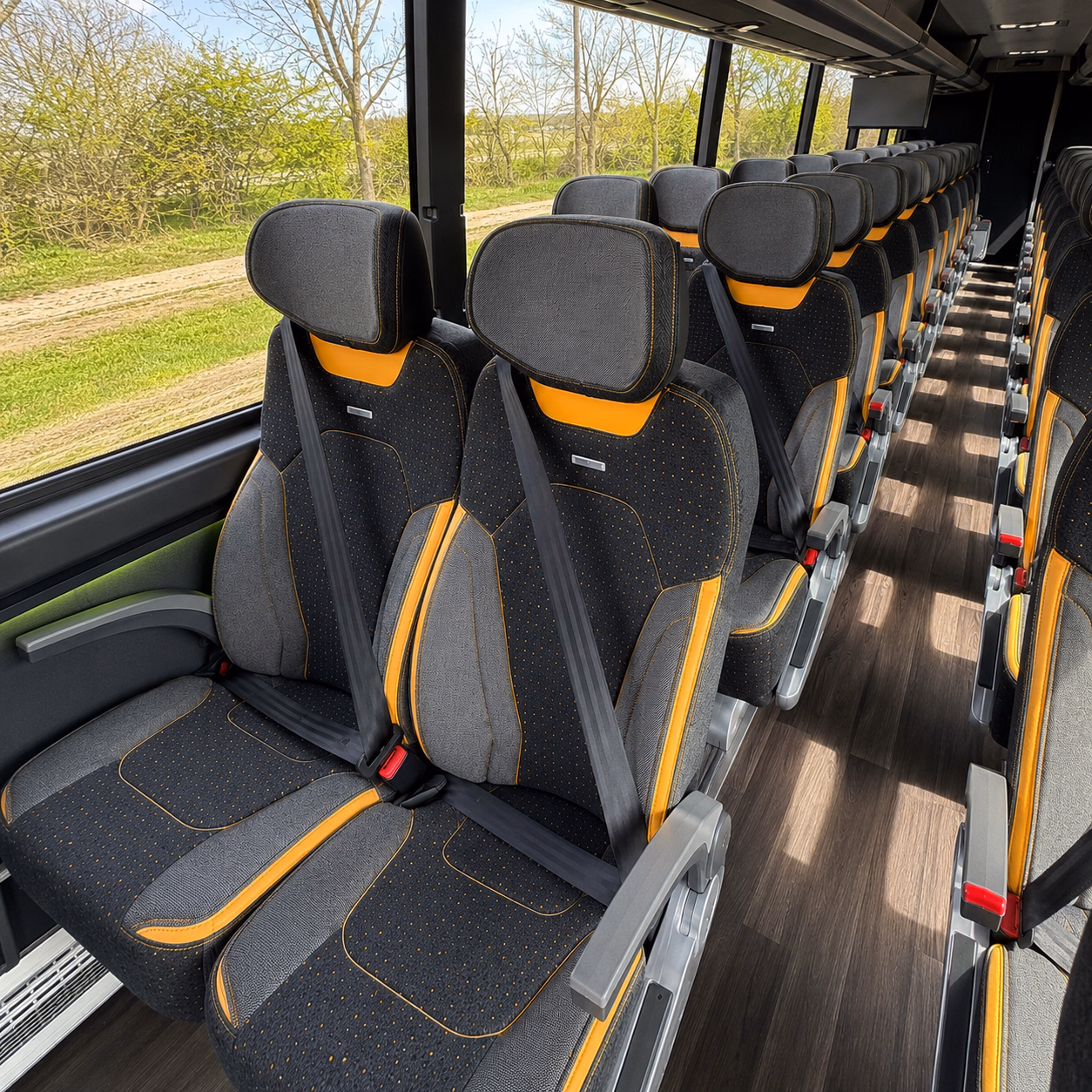 hamilton charter bus rental interior