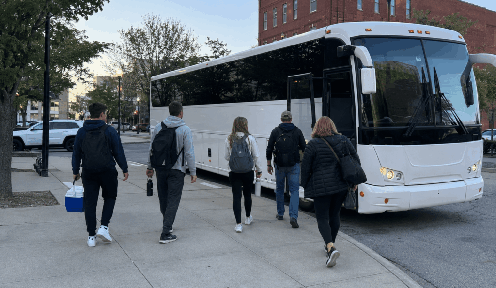 charter bus dropping off a columbus group near the cedar point entrance in sandusky